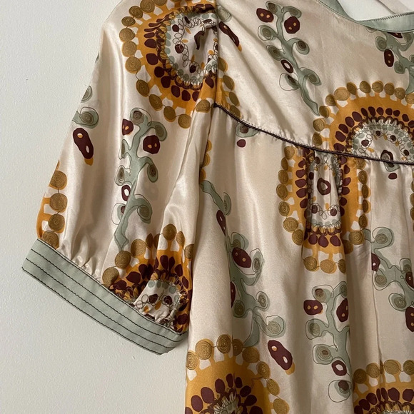 Hanii Y 100% Silk Mini Dress Abstract Floral Short Puff Sleeve Size 40 - Picture 9 of 15